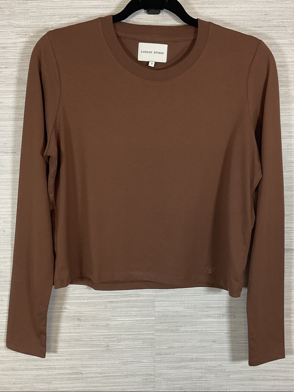 Loulou Studio Masal Long Sleeve Pima Cotton Crewneck Top - Brown Small